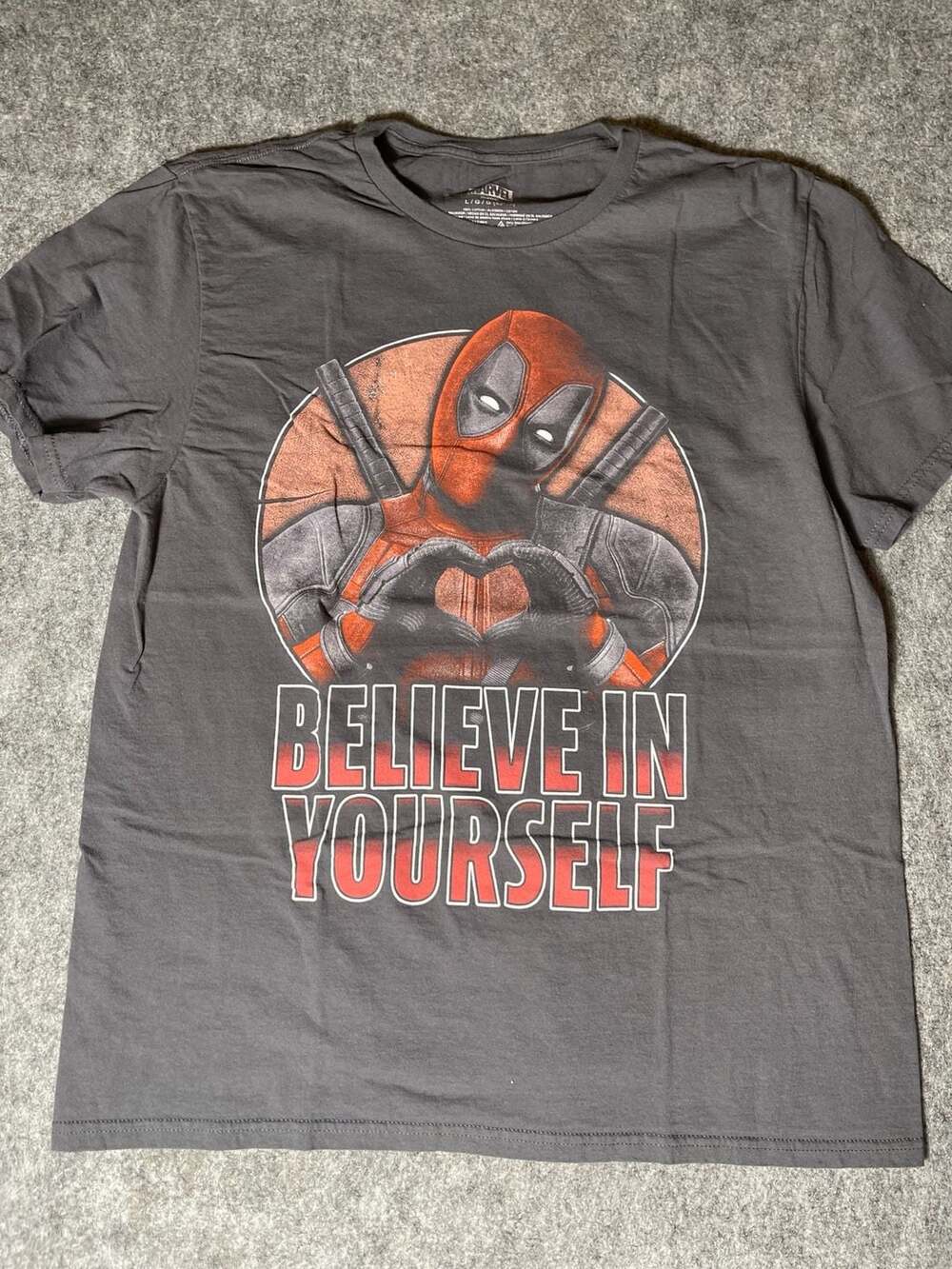 Marvel Deadpool Believe in Yourself Graphic T-Shirt, Charcoal Gray, Size L/G